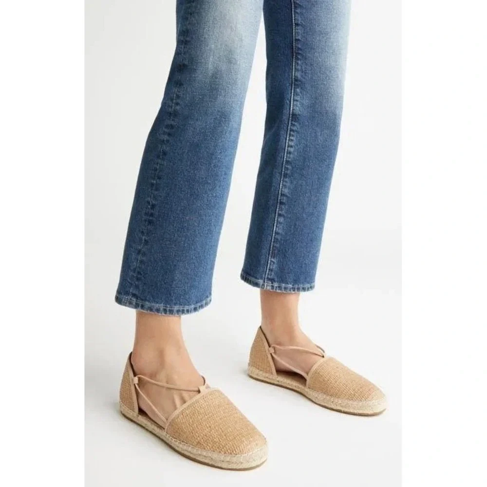 Eileen Fisher Lee Espadrille Flats Women 10‎ NWOT Leather Straw Texture Slip-on